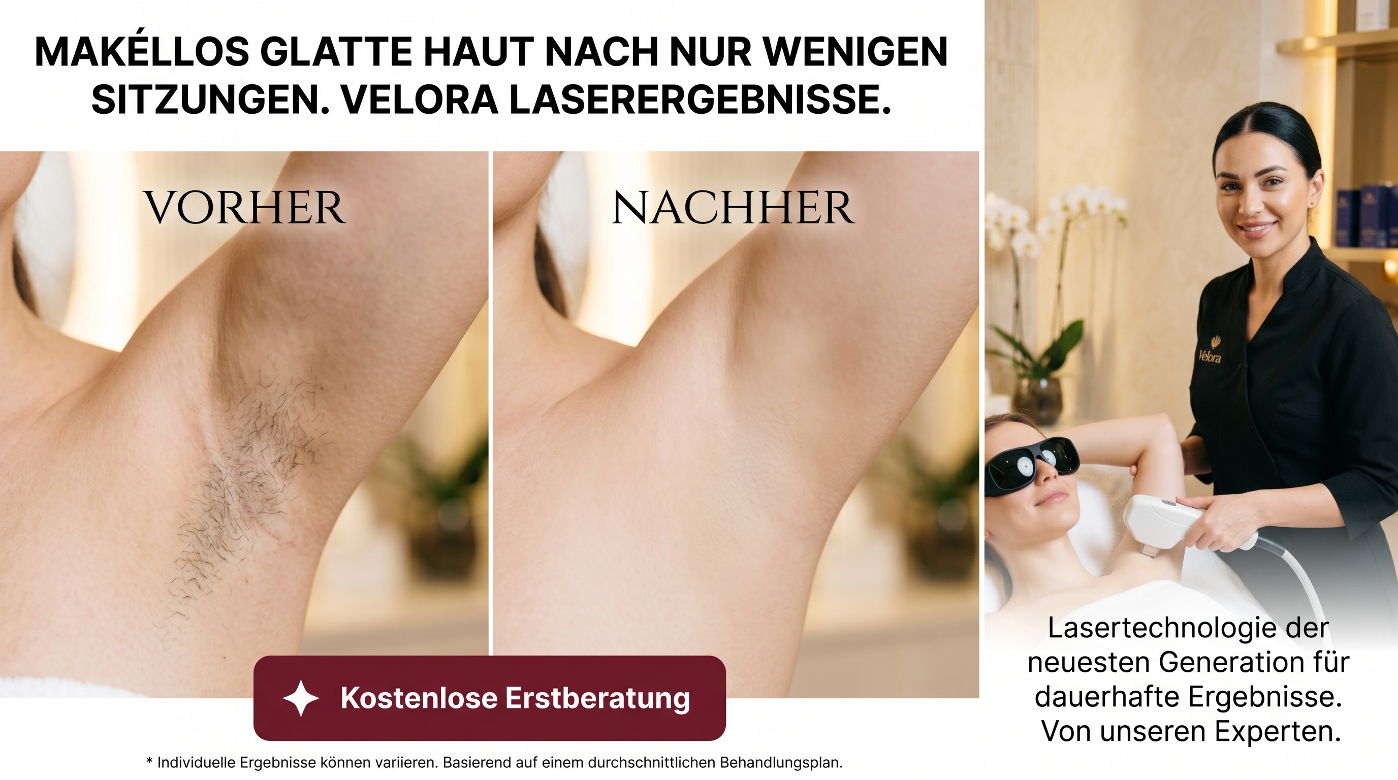 Velora Laserergebnisse – Achseln vorher nachher